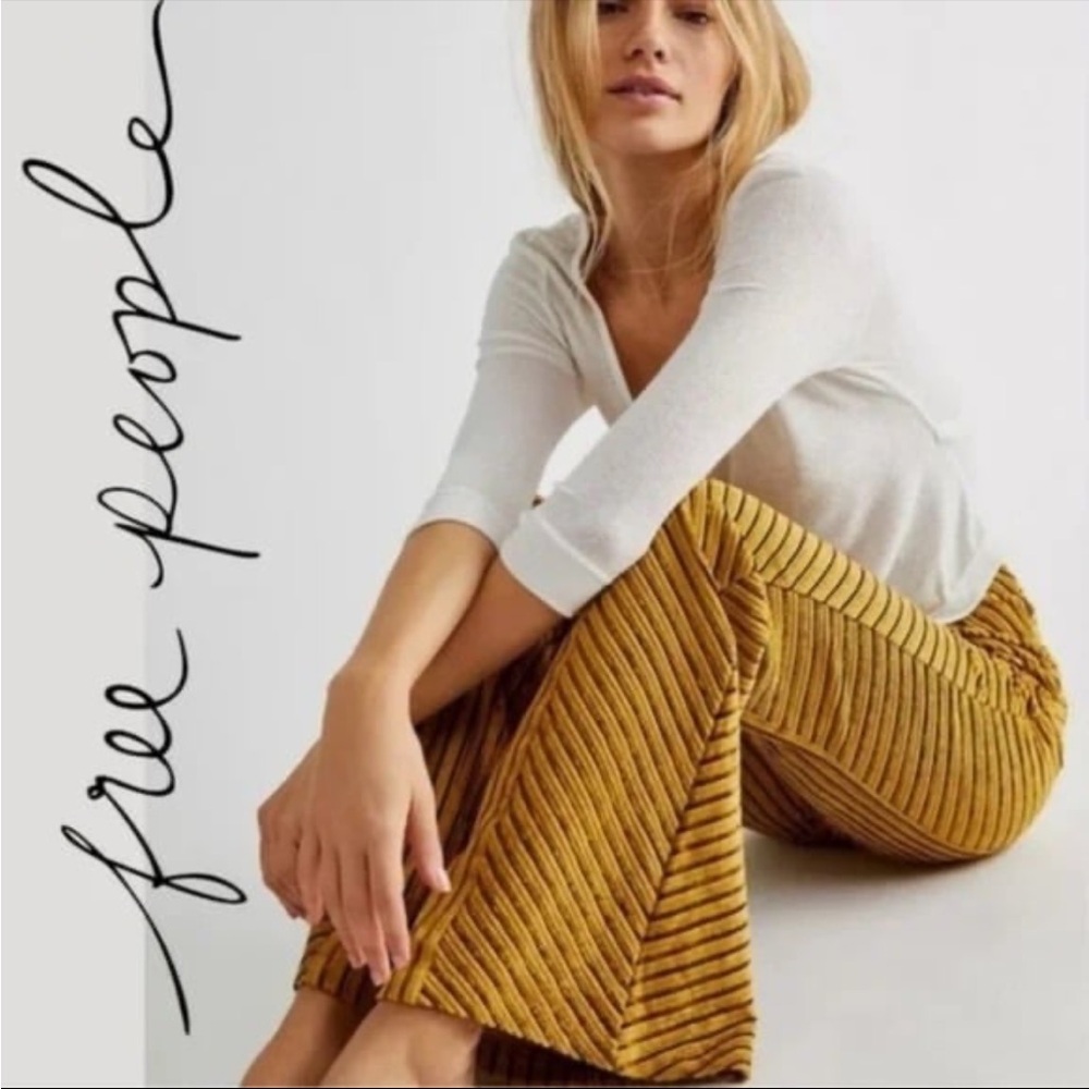 Free People Mustard Striped Flare Pants